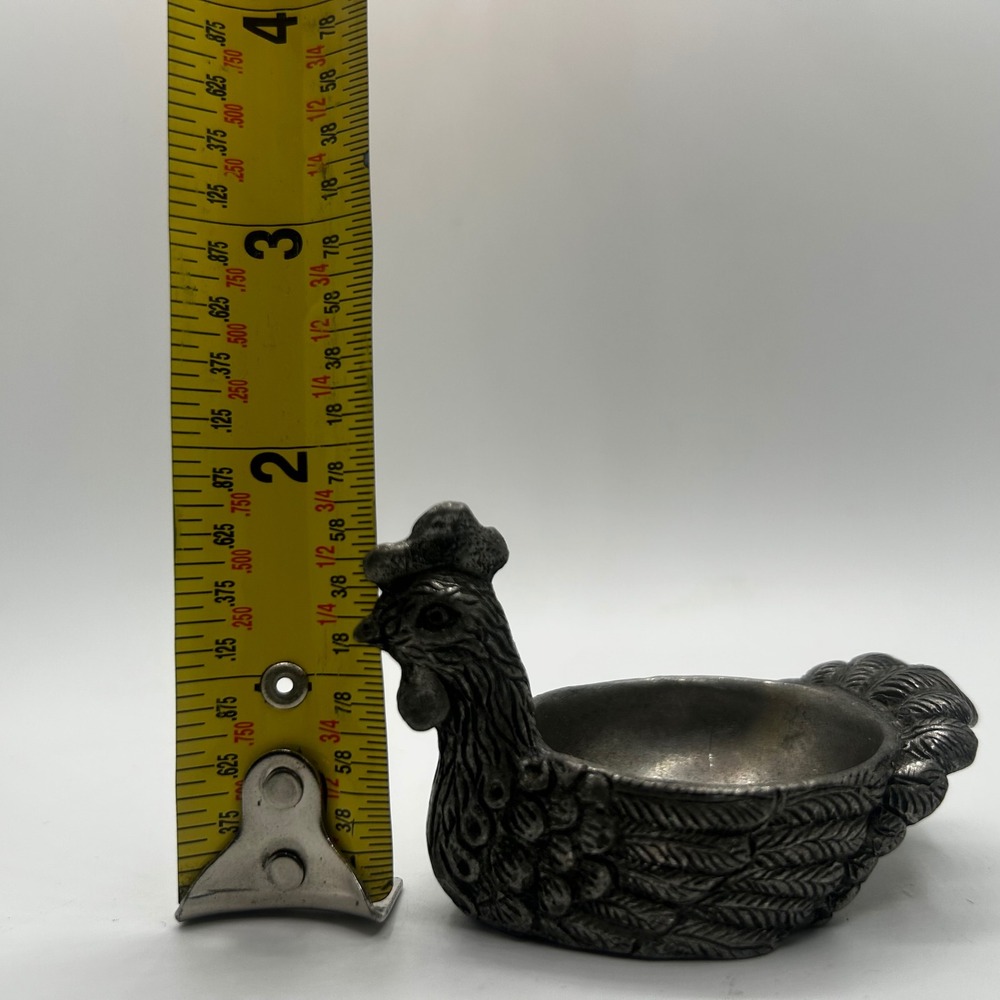 Vintage Pewter Rooster Salt Cellar Small Trinket Dish Silver Gray Excellent 95% - Picture 5 of 6